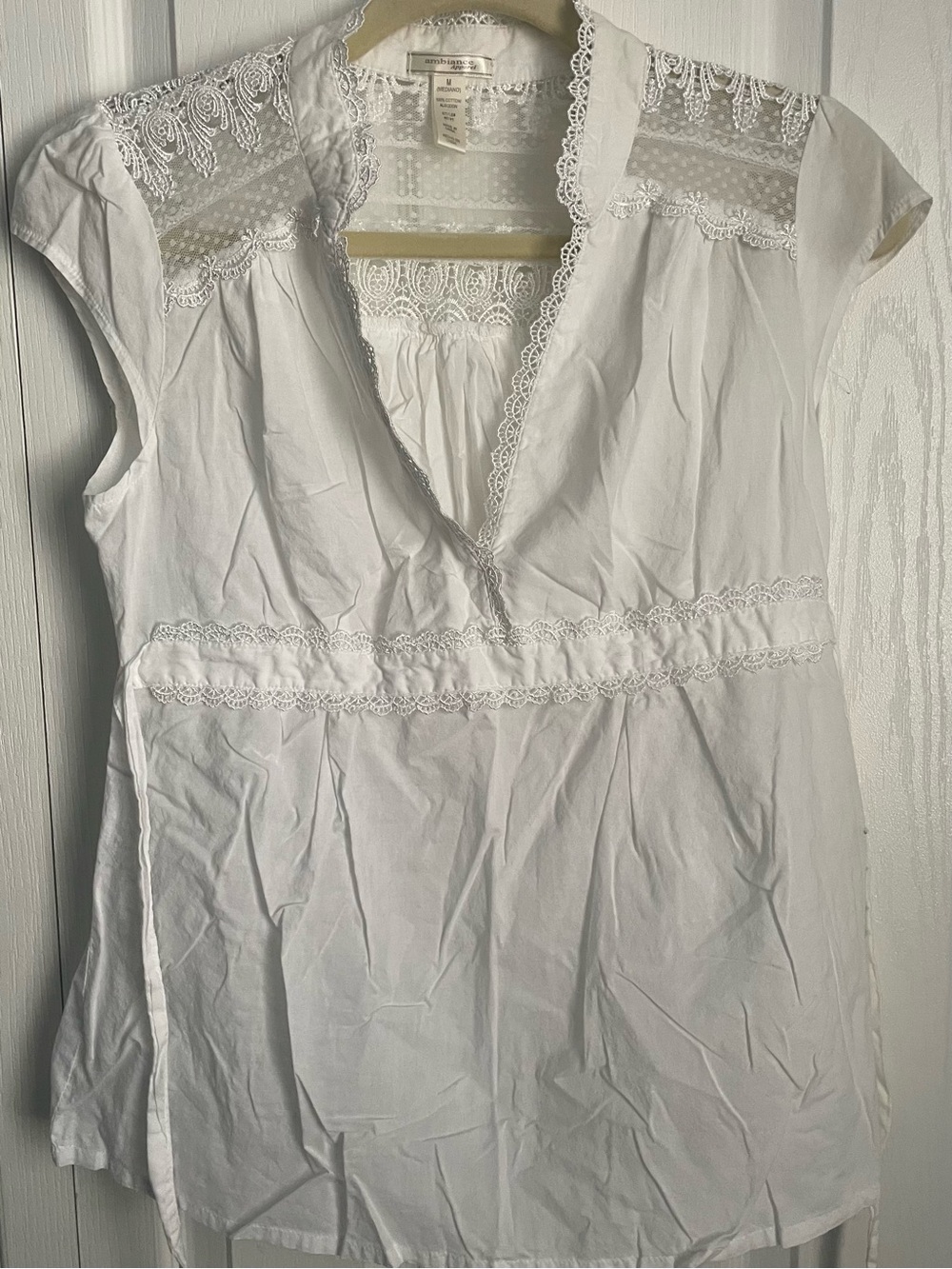 Ambiance White Lace-Detail Cotton Top, Medium